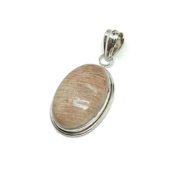 Pendant Sterling Silver w/ Neutral Color Oval Cut Stone - Blingschlingers.com - Picture 5 of 6